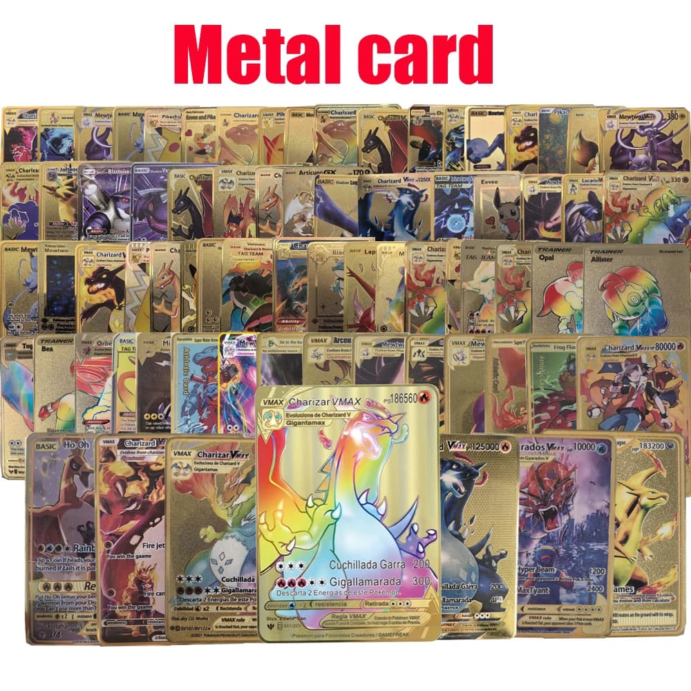 Poke Ball Metal Black English French Metal Card 183200 Points High Mach Charizard Vmax Mega GX Game Collection Card
