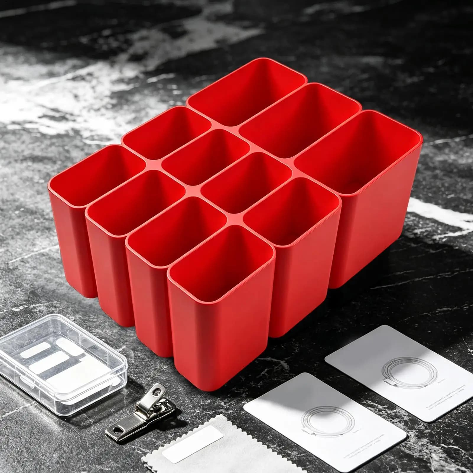 Cord Management Box 11 Grids USB Cable Storage Tray Desktop Cable Storage Accessory for Desktop Drawers in Homes and Offices