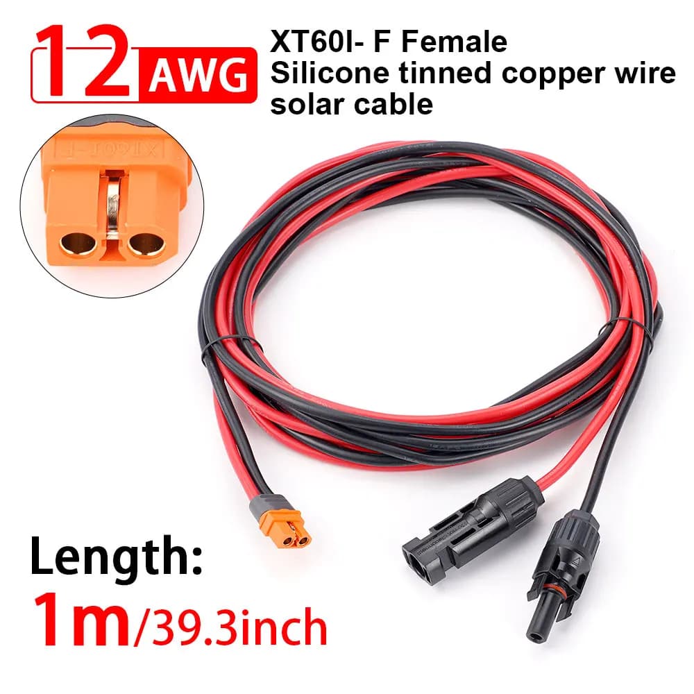 Connettore solare 1/2/3M per adattatore XT60I-F Cavo 12AWGConnect Cavo di ricarica del pannello solare per generatore solare Statio di alimentazione portatile