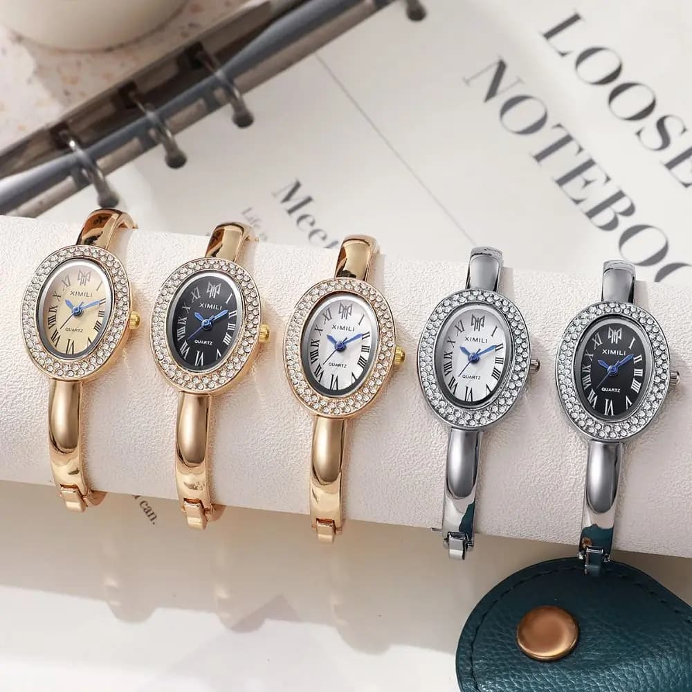 Elegante Orologio da Polso con Numeri Romani, Gioiello con Chiusura a Bracciale, Quadrante Ovale, Orologio al Quarzo in Acciaio Inossidabile per Donna