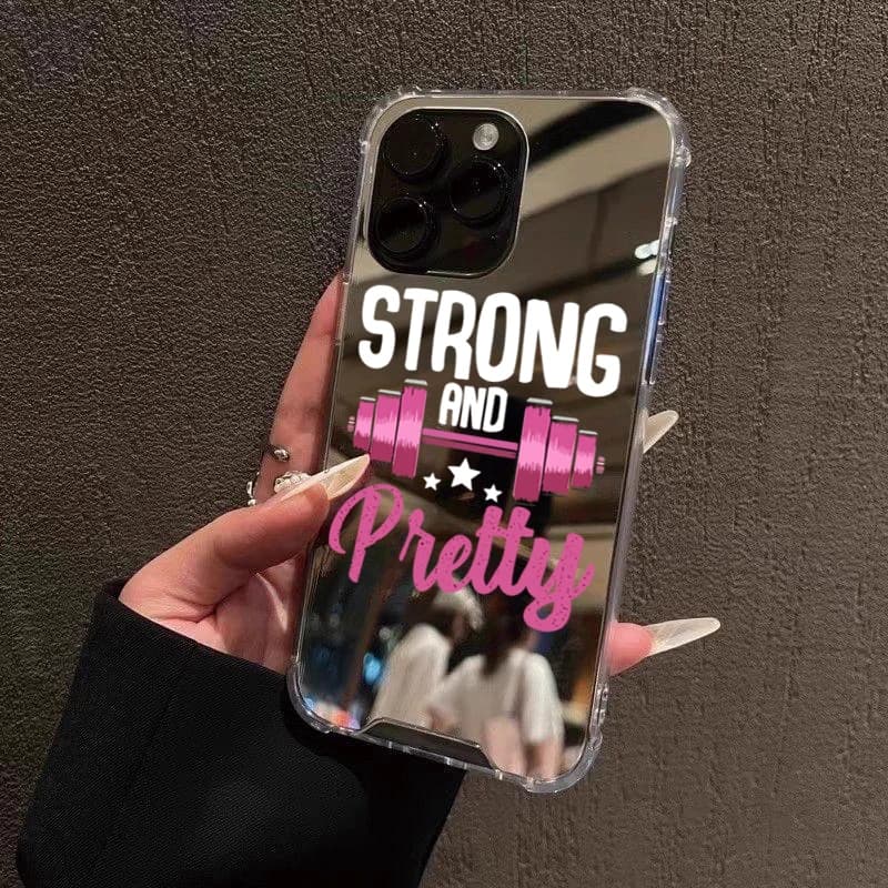 Dumbbell Mode Slogan Pattern Phone Case For iPhone 16 15 14 Pro Max 13 12 11 XS X XR 7 8 Plus Make Up Mirror Shockproof Cover