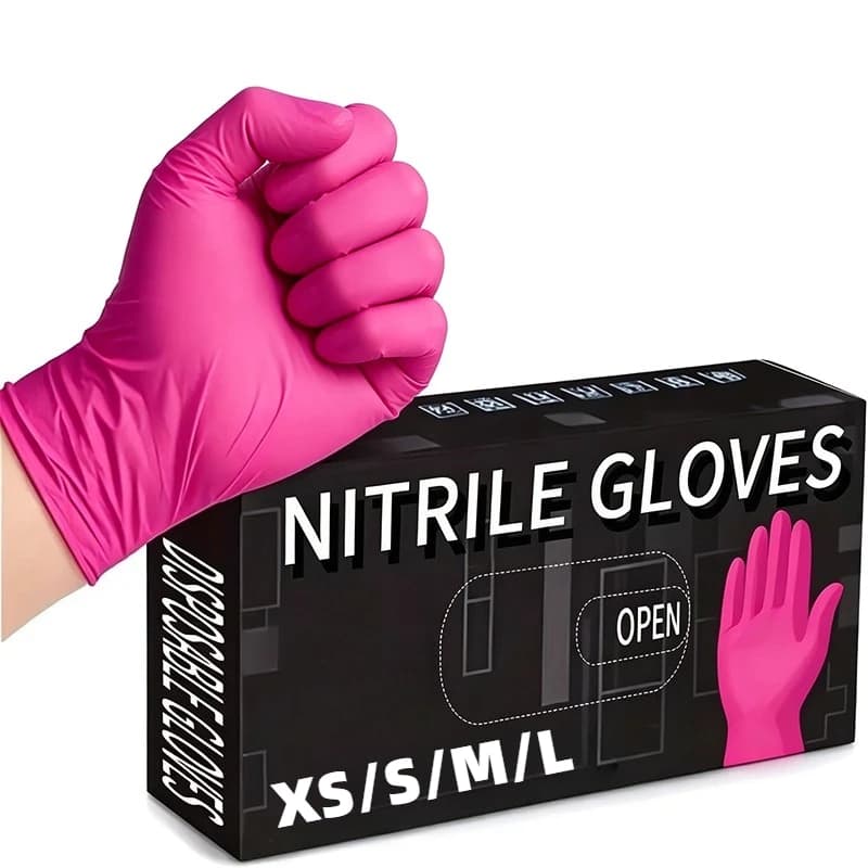 10/50/100 Pezzi Guanti in Nitrile Rosa Intenso Multiuso per Pulizia Cucina, Tatuaggi e Lavaggio Animali Domestici, Strumenti Monouso