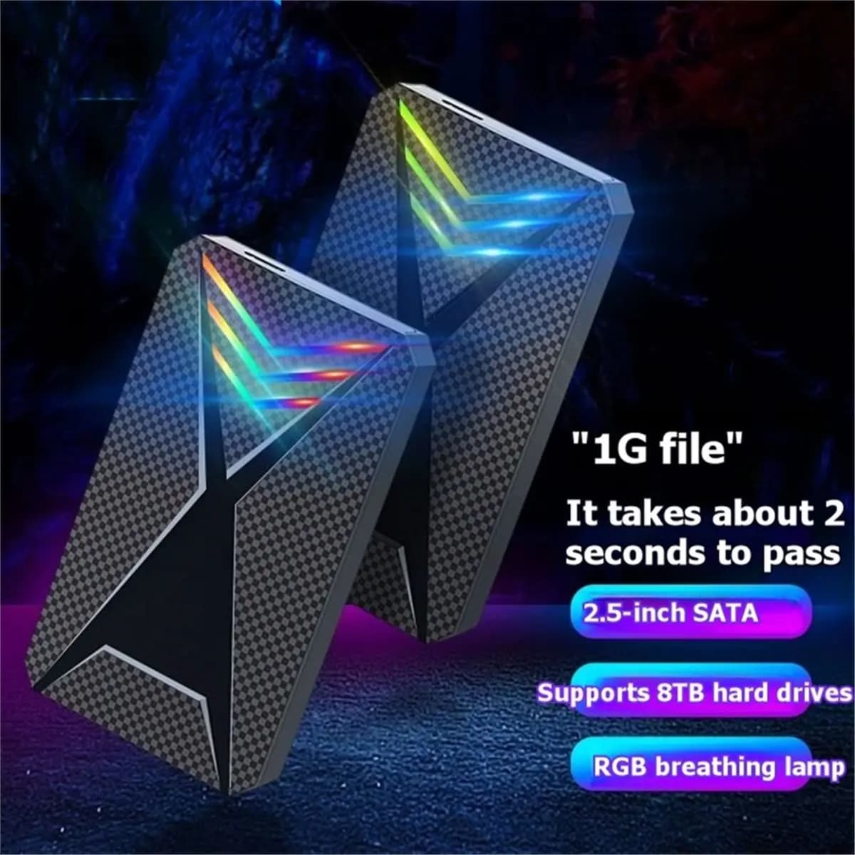 HDL 2.5 Inch External Hard Drive Enclosure Portable USB 3.0 External HDD with RGB Light for Desktop, Laptop, Gaming Consoles