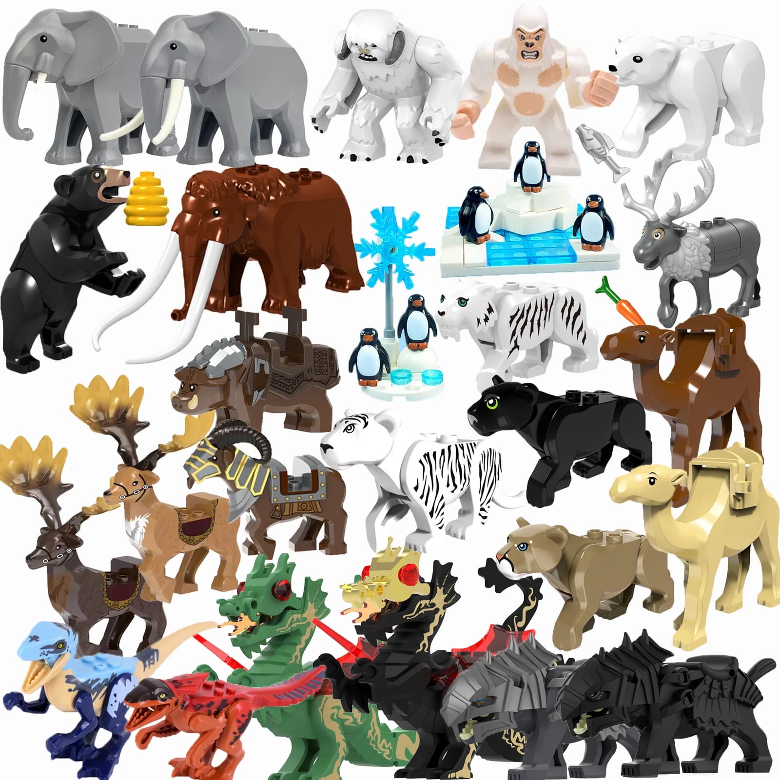 MOC Animali Tigre Capra Maiale Leopardo Orso Polare Elefante Guerra Medievale Lupo Building Blocks Giocattoli Foresta Mattoni Accessori Giocattolo