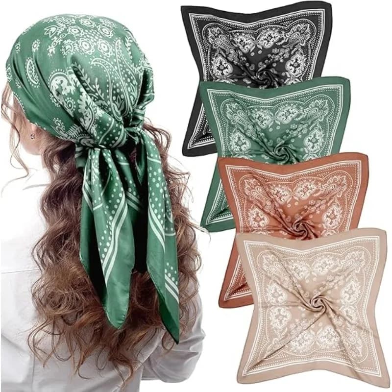 Scarf with small cashew flower Paisley 68 cm for woman Square scarf in thin spring and summer satin Scarf with versatile retro scarf