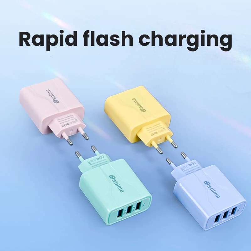 Macaron Color EU Standard 3 Ports USB Mobile Travel Charger For iPhone Samsung Plug Charging Universal Adapter