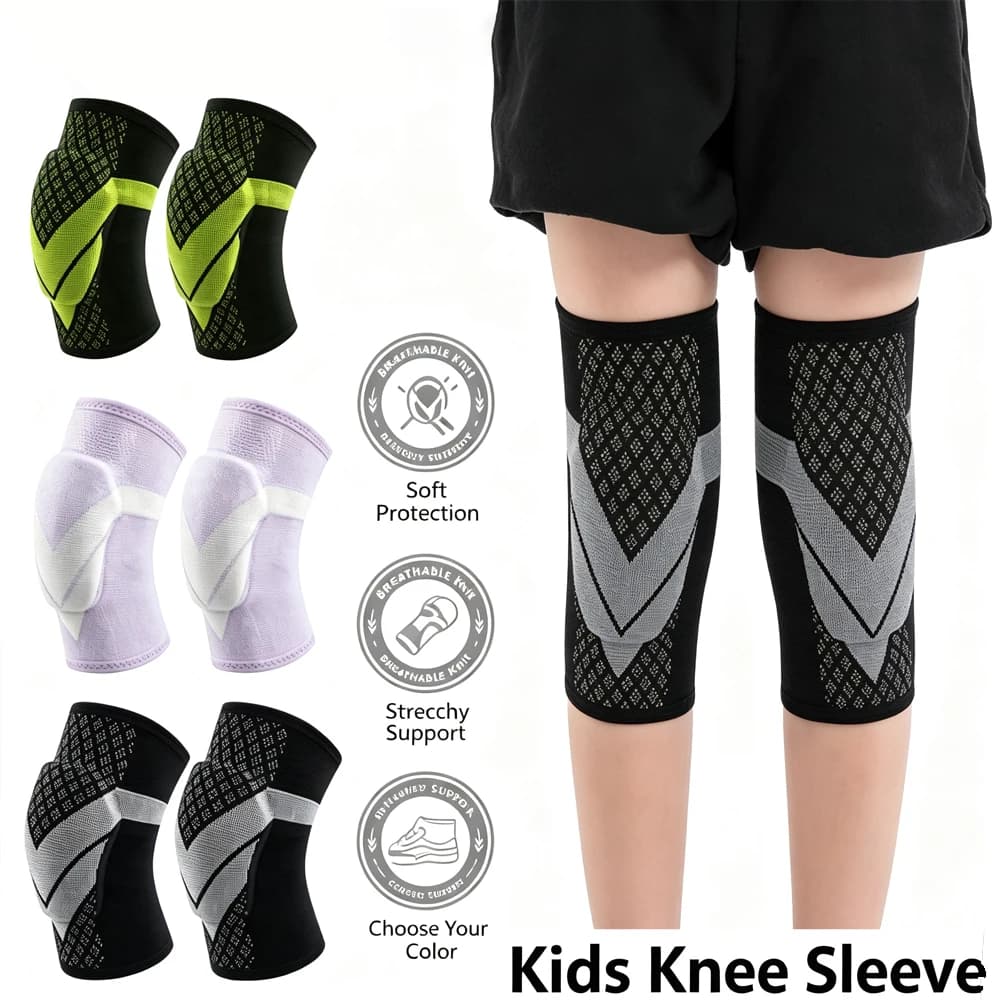 2PCS Youth Breathable Elastic Knee Brace,Anti-Slip Padded SBR Knee Protector for Volleyball Running Basketball Football Sports