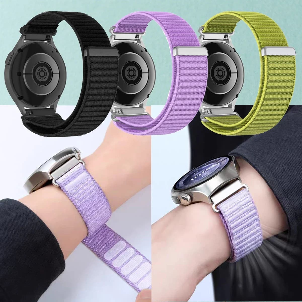 Cinturino Sportivo in Nylon da 22mm per Galaxy Watch 7/FE/6/5/pro/4/Classic/Active 2/Gear S3, Cinturino con Velcro per Huawei Watch GT 5 4 3 2
