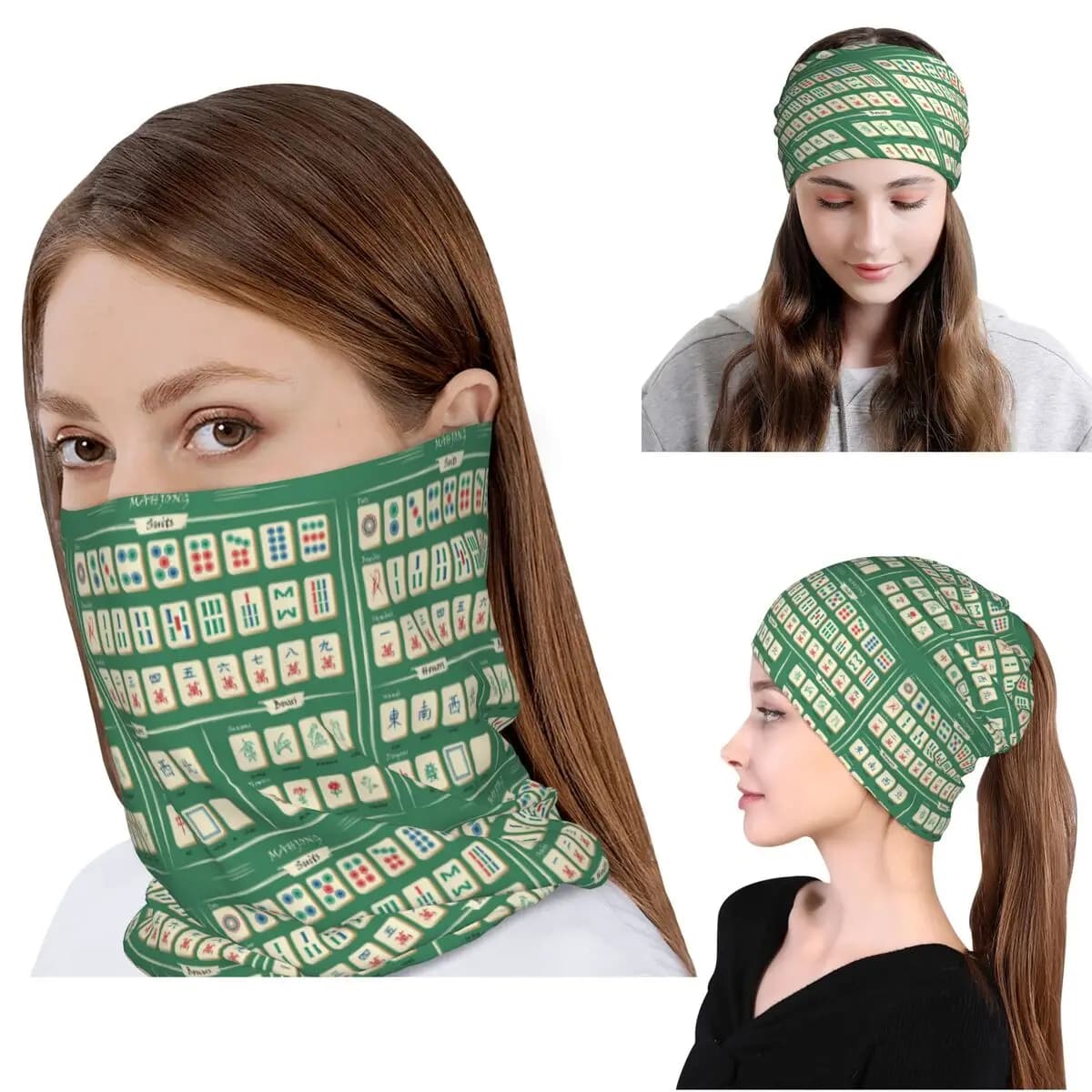 Bandana con motivo Mahjong, copricollo, maschera, sciarpa, sciarpa multifunzione per ciclismo, berretto per uomo, donna, adulto, per tutte le stagioni