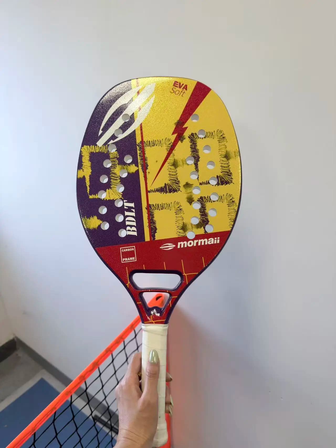 Carbon Frame Beach Tennis Paddle EVA Soft Core Perforated Face Shockproof Handle Beach Tennis Racket
