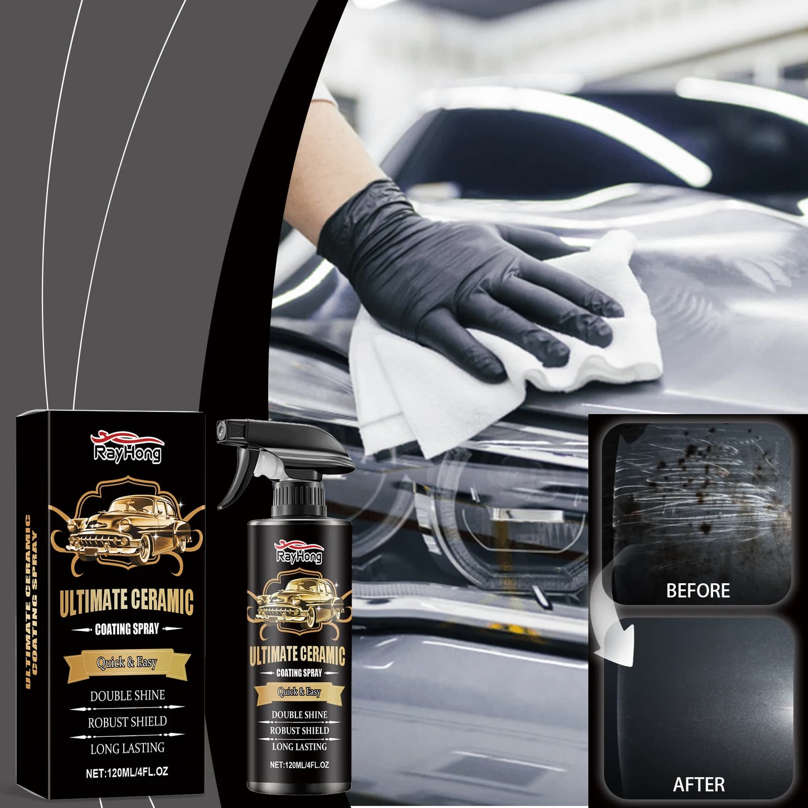 Spray per rivestimento ceramico per veicoli, applicazione rapida, protezione della vernice, cera anti-sporcamento, miglioramento della lucentezza, agente di rivestimento per la manutenzione