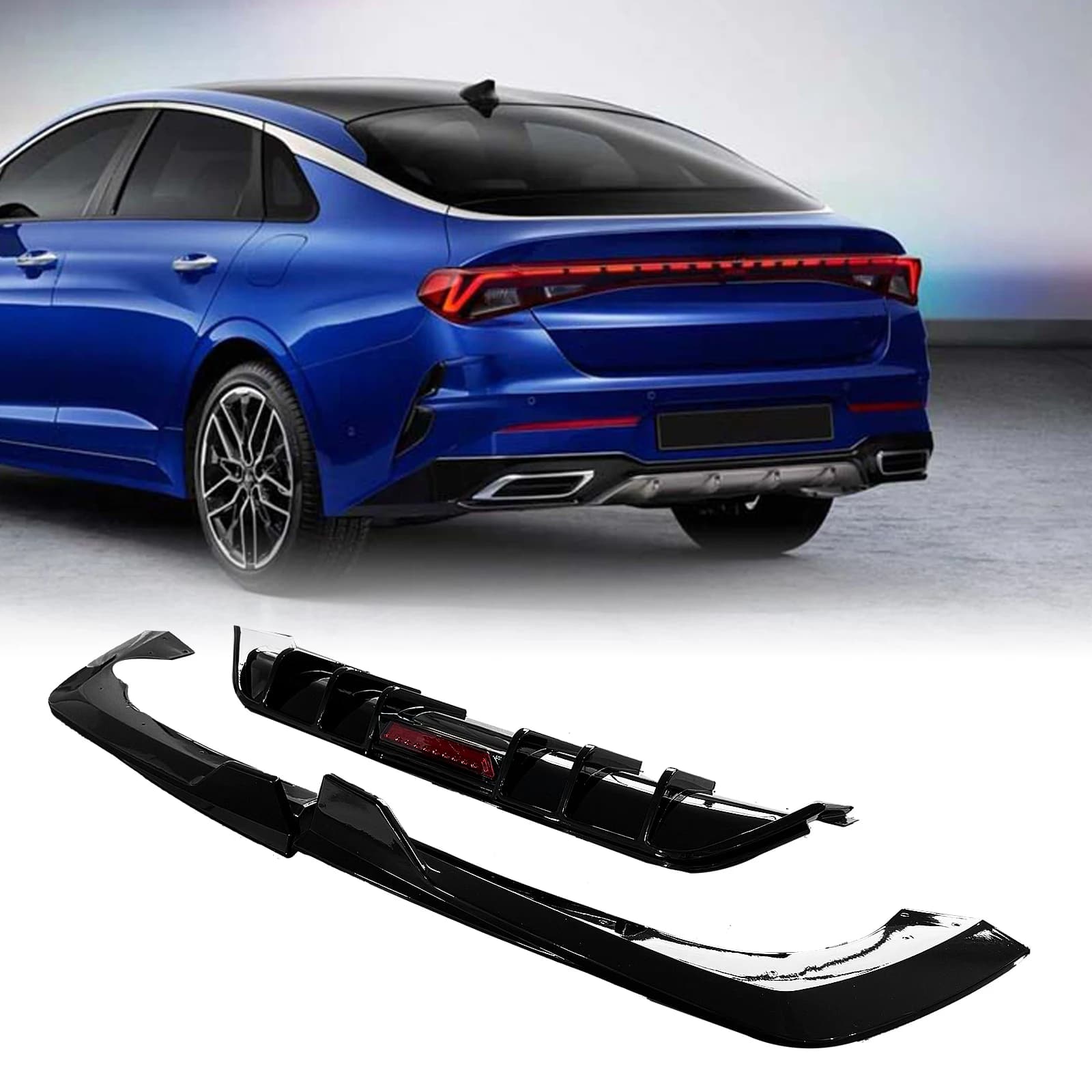 Per Kia K5 2021-2024: Kit Diffusore Posteriore Nero Lucido + Spoiler e Protezioni Laterali Canard
