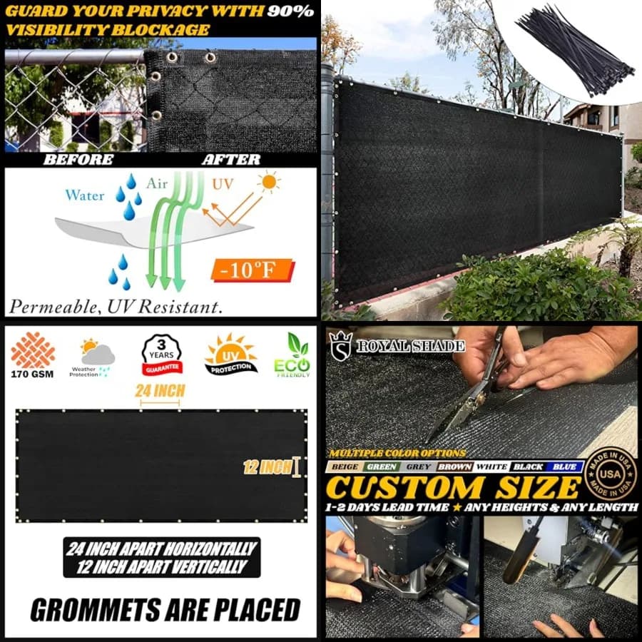 Schermo per la privacy per recinzioni 5' x 50' - Rete frangivento in tessuto a maglia - Fascette stringicavo incluse - Realizziamo dimensioni personalizzate
