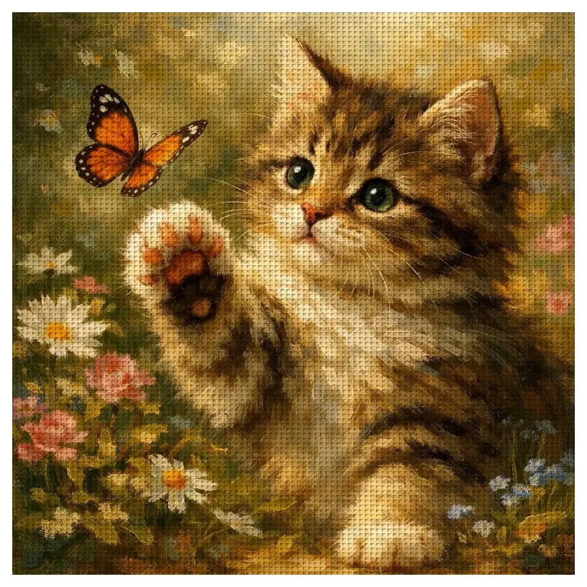 1pc 50X50CM/19.7inch Cat Stamped Cross Stitch Kit DIY Kit 11CT/14CT DIY Embroidered Set DIY Cross-Stitch Set Wall Decoration