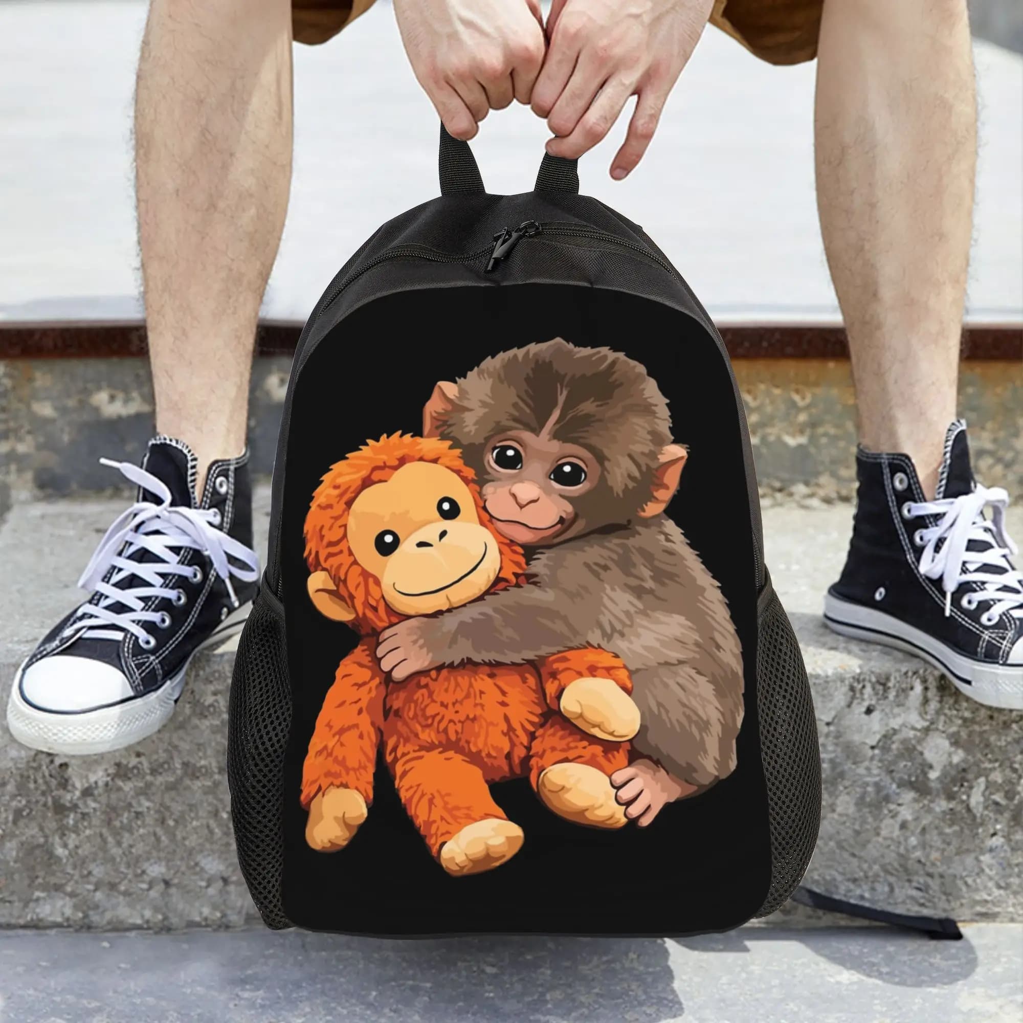 Zaino da donna con simpatico design a scimmietta, borsa casual per la scuola dei bambini, zaino per laptop, zaino da viaggio per bambini