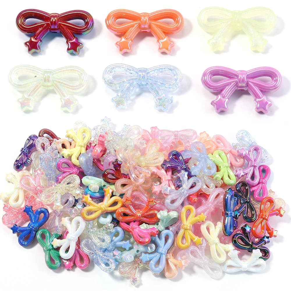 10 pz 19.5x33.5mm Arco Perline Acriliche Multicolor Sweet Star Bowknot Perline Sparse Per La Produzione di Gioielli FAI DA TE Collana Orecchini Portachiavi