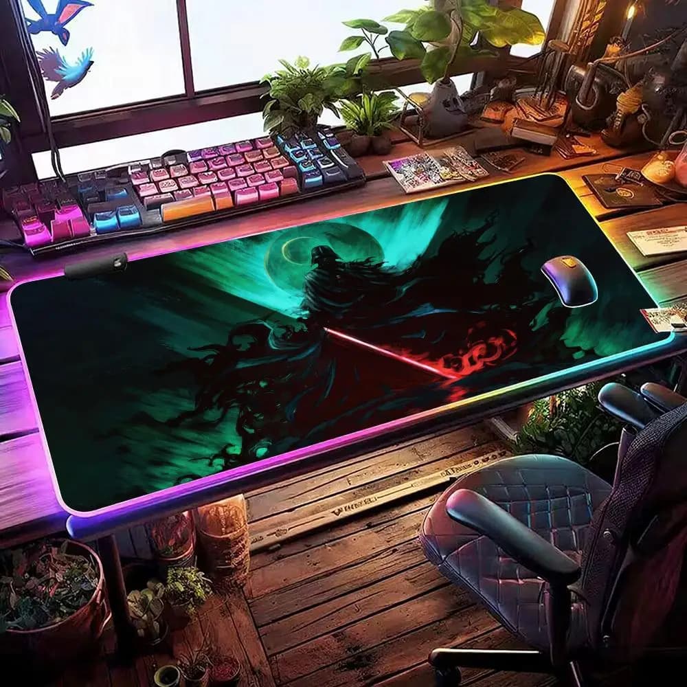 Famoso film S-star-wars-ES Tappetino per mouse Tappetino per mouse da gioco RGB Tappetino per mouse HD Gamer Tappetini per mouse XXL con luce a LED di grandi dimensioni
