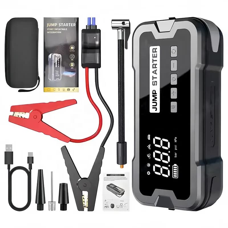 Potente avviamento per auto, batteria portatile multifunzionale, per tutti i veicoli da 12 V, con alimentatore e luce della pompa dell'aria