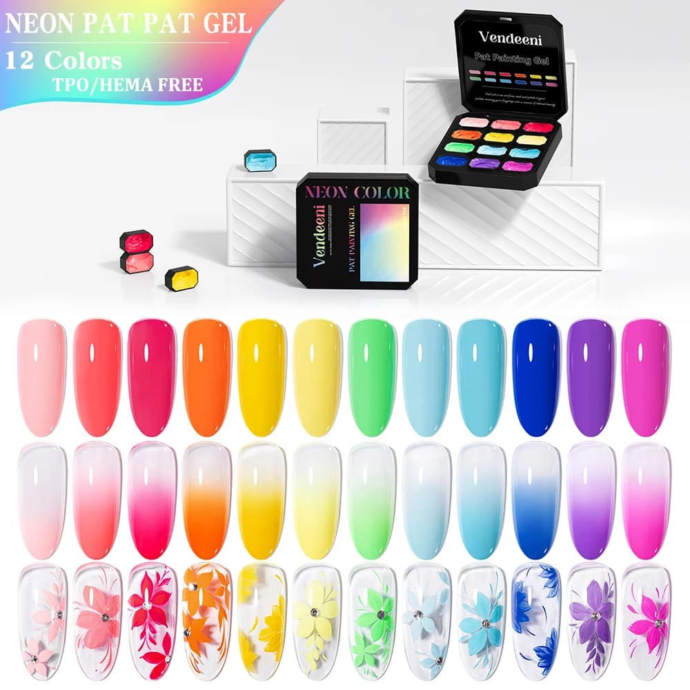 Vendeeni 12 Grid Neon Patting Gel Nail Polish TPO HEMA FREE UV LED Soak Off Gel Varnish Blooming Gradient Painting Gel Lacquer
