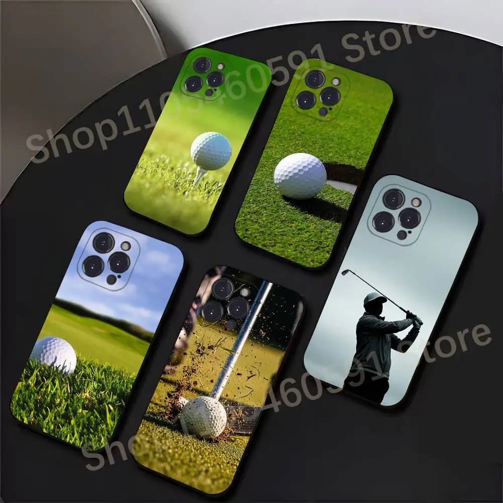 Custodia per telefono Sport Golf Ball per iPhone 17, 16, 15, 14, 13, 12, 11, Plus, Pro Max, Mini, in morbido silicone nero