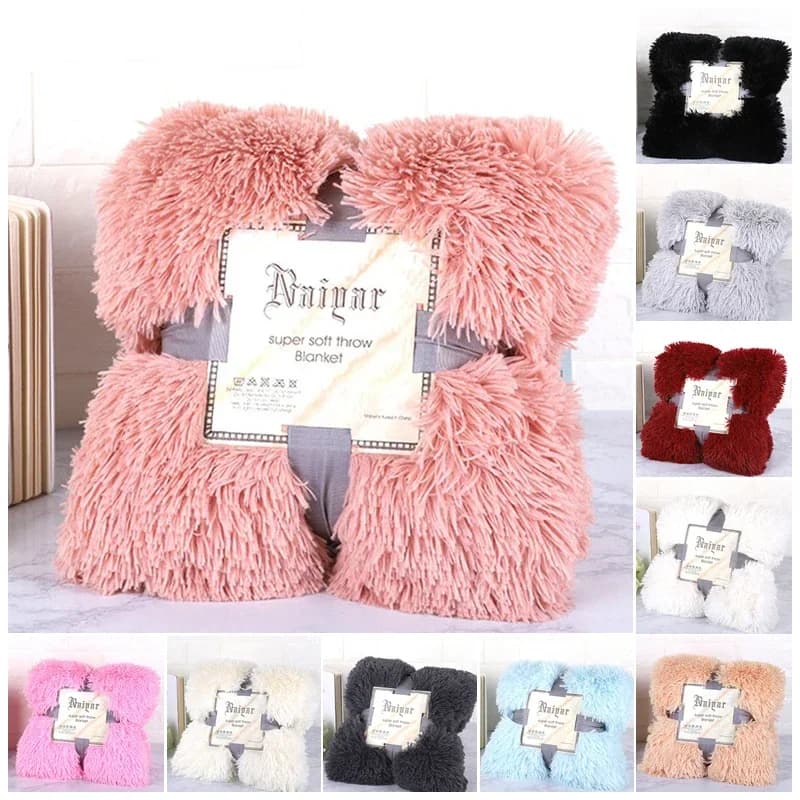 Coperta in pelliccia super morbida e calda, soffice e pelosa, coperta per divano, copriletto, lenzuolo caldo bianco beige, coperta accogliente