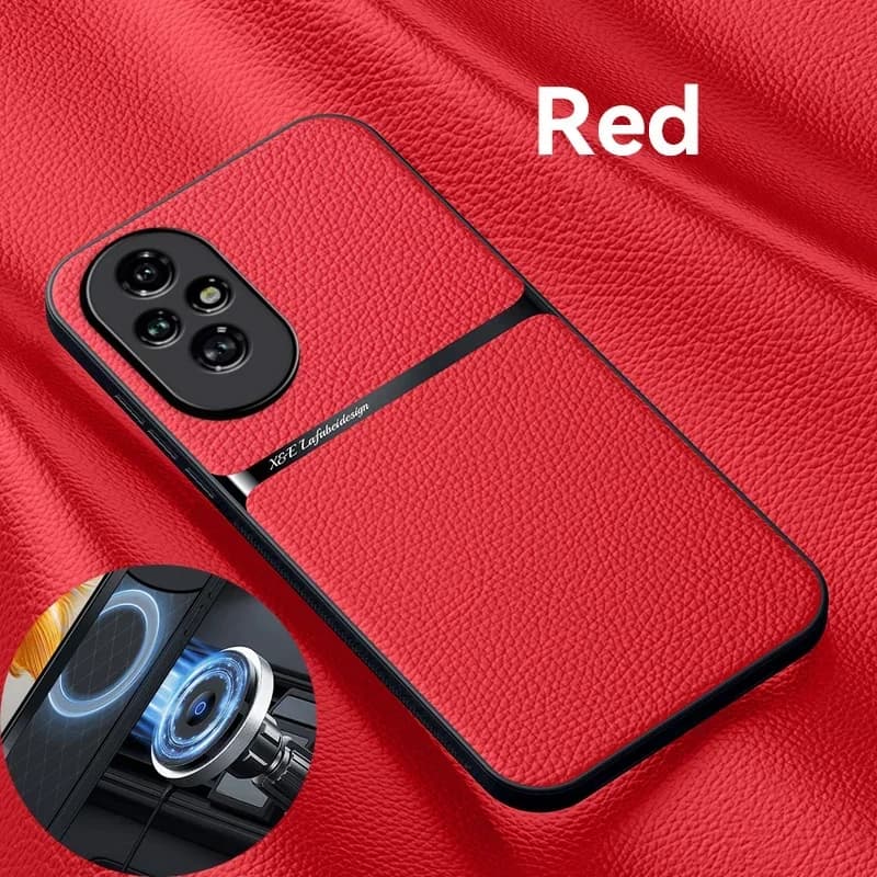 Custodia in Silicone Effetto Pelle con Piastra Metallica Integrata per Honor 50 90 200 Smart 400 Lite 500 300 70 Pro Plus - Cover Posteriore Morbida per Telefono