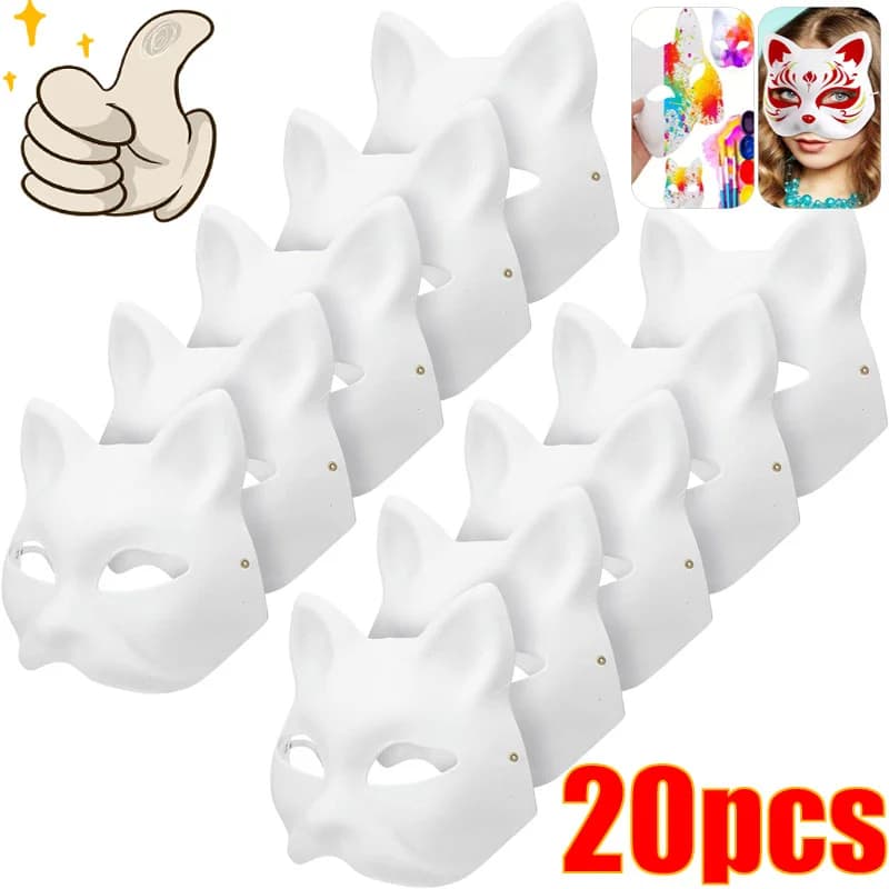 1-20 pieces Japanese mask empty paper mask Halloween Cosplay cat do you paint half mask animal costume decorations for craft parties Prop