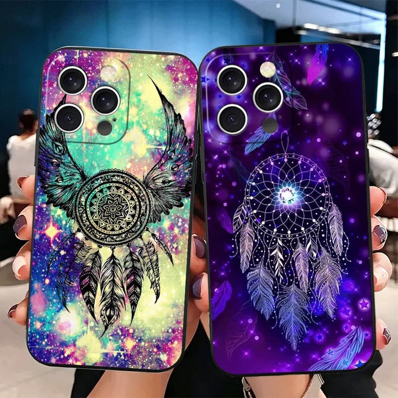 Mandala Dreamcatcher Silicone Phone Case for iPhone 14 15 16 17 18 Pro Max 16E 17E 13 12 Mini 11 XS Max XR 7 SE Black Soft Cover