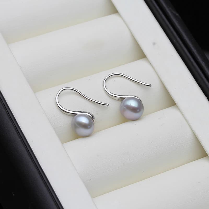 Orecchini di perle naturali grigie da sposa, orecchini di perle d'acqua dolce neri alla moda in argento sterling 925 per donna