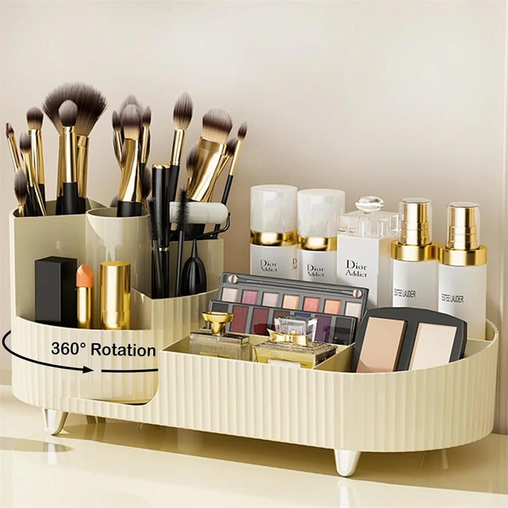 360 ° Organizzatore Girevole per Trucchi da Toeletta con Porta Pennelli, Contenitore per Cosmetici, Grande Organizzatore Rotante per Makeup