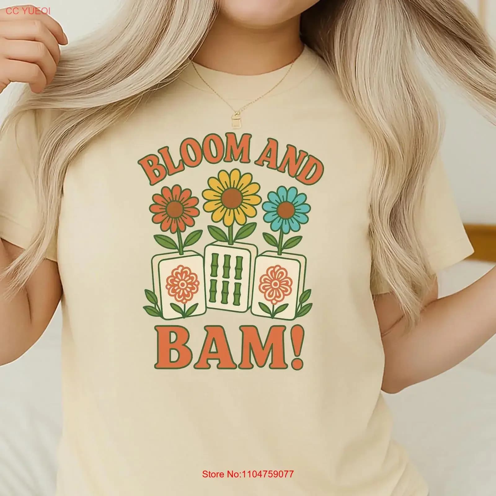 T-shirt Floreale Mahjong per Giocatori Giardinieri Amanti delle Piante, Divertente Gioco di Tessere, per Mamma, Nonna, Amici, Stile Vintage Lavato Elasticizzato