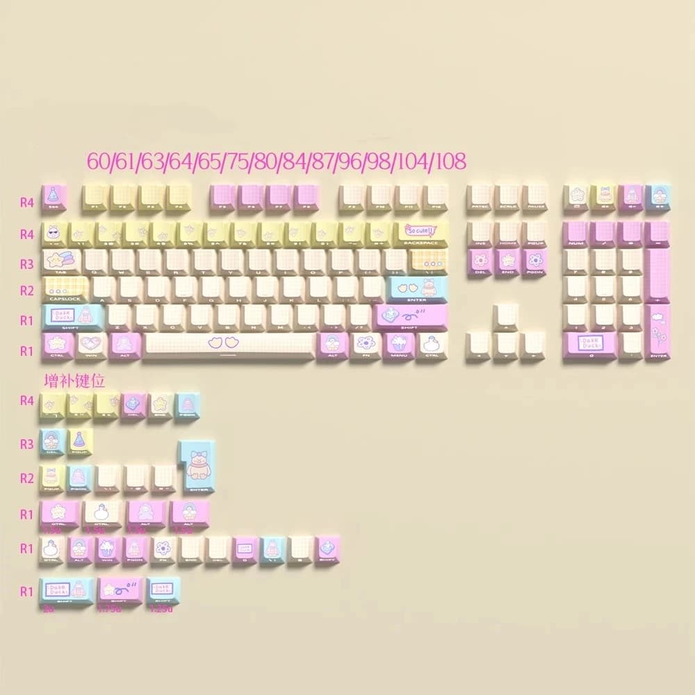 1 Set Nuoto in Acqua Carino Anatra Copritasti PBT Dye Subbed Copritasti Cherry Profilo Lato Stampato Retroilluminato Keycap Per 75 87 Wooting60he
