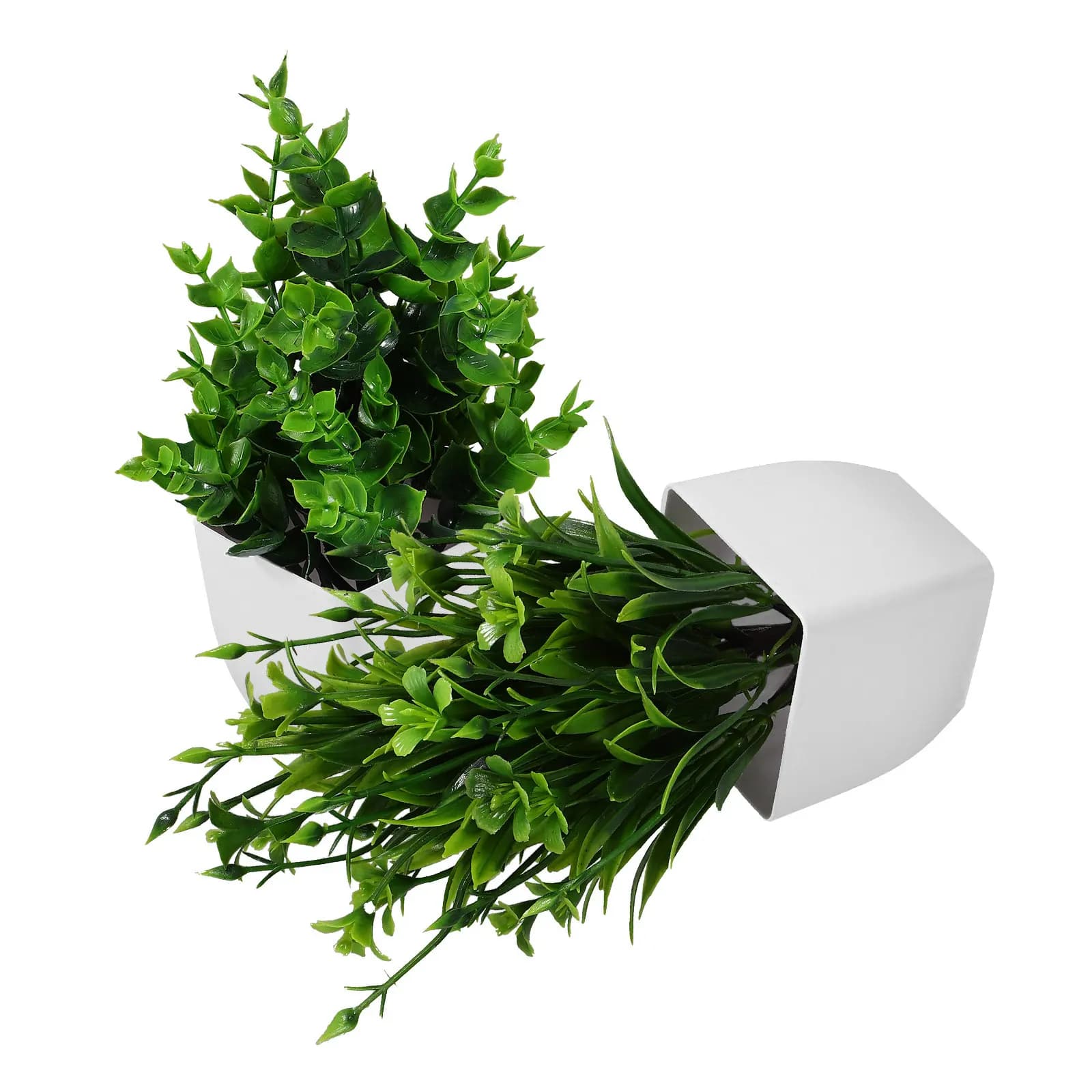 2 Pieces of Realistic Fin Plants in Vase, Mini Artificial Decorations for Garden, Living Room, Desk, Shelf