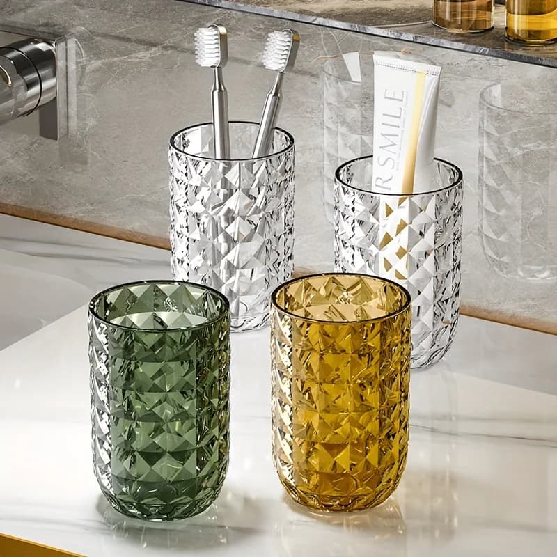 Tazza e supporto per lavaggio lucido di lusso da 1 pezzo - tazza per collutorio in plastica per bagno - spazio per riporre spazzolino da denti