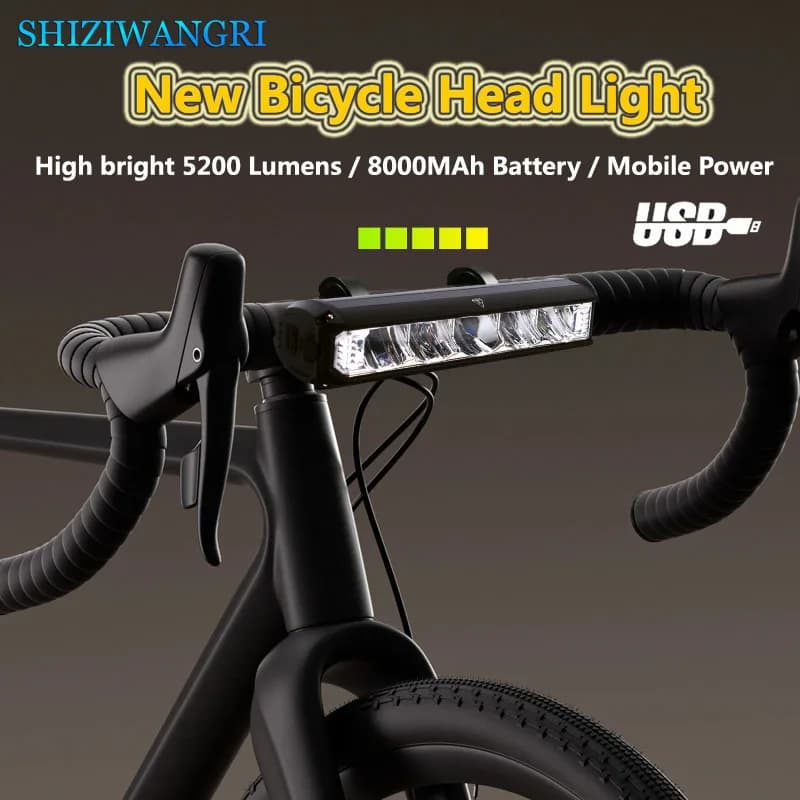 Luce per bicicletta anteriore 5200LM luce per bici impermeabile 8000mah 5 * P90 torcia USB ricarica MTB lampada per ciclismo su strada