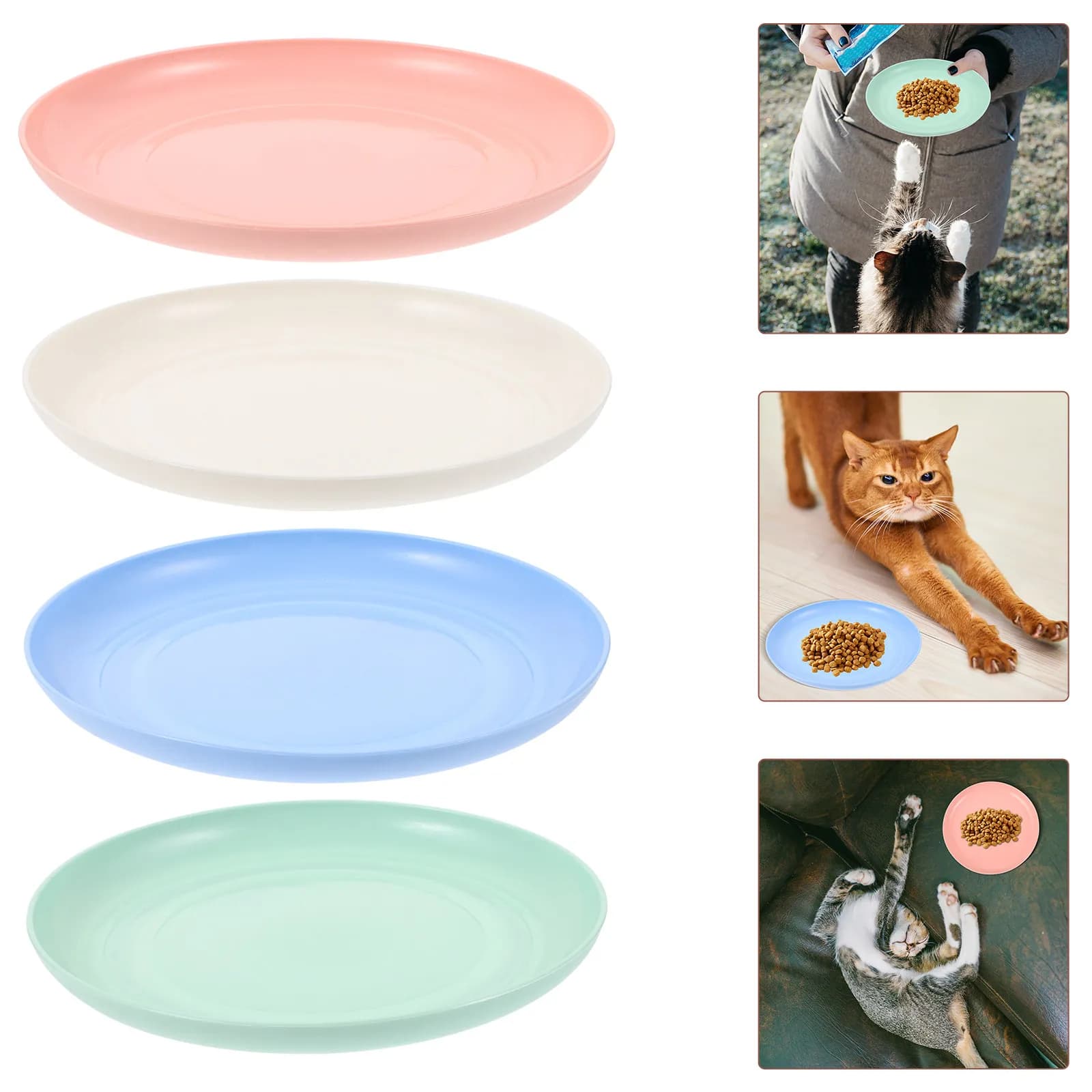 4Pcs Cat Food Dish Plastic Feeding Bowls Sturdy Flat Round Cat Bowls for Small Cats Nonslip Base Pet Bowl Pet Food Dish