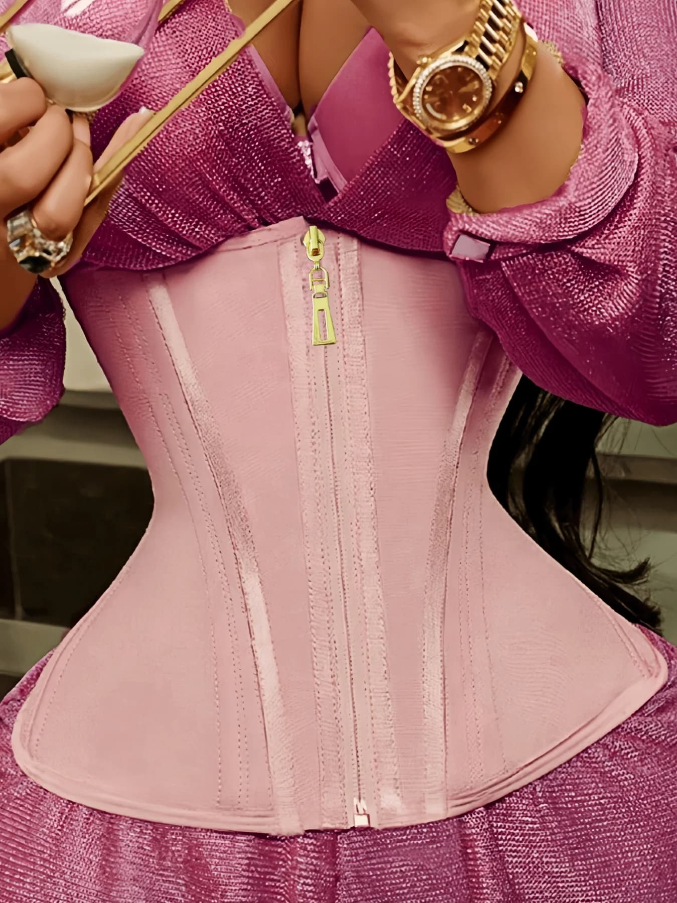 Corsetto Modellante a Vita Alta per Donne con Chiusura Frontale a Zip e Ganci, Controllo Pancia e Effetto Snellente