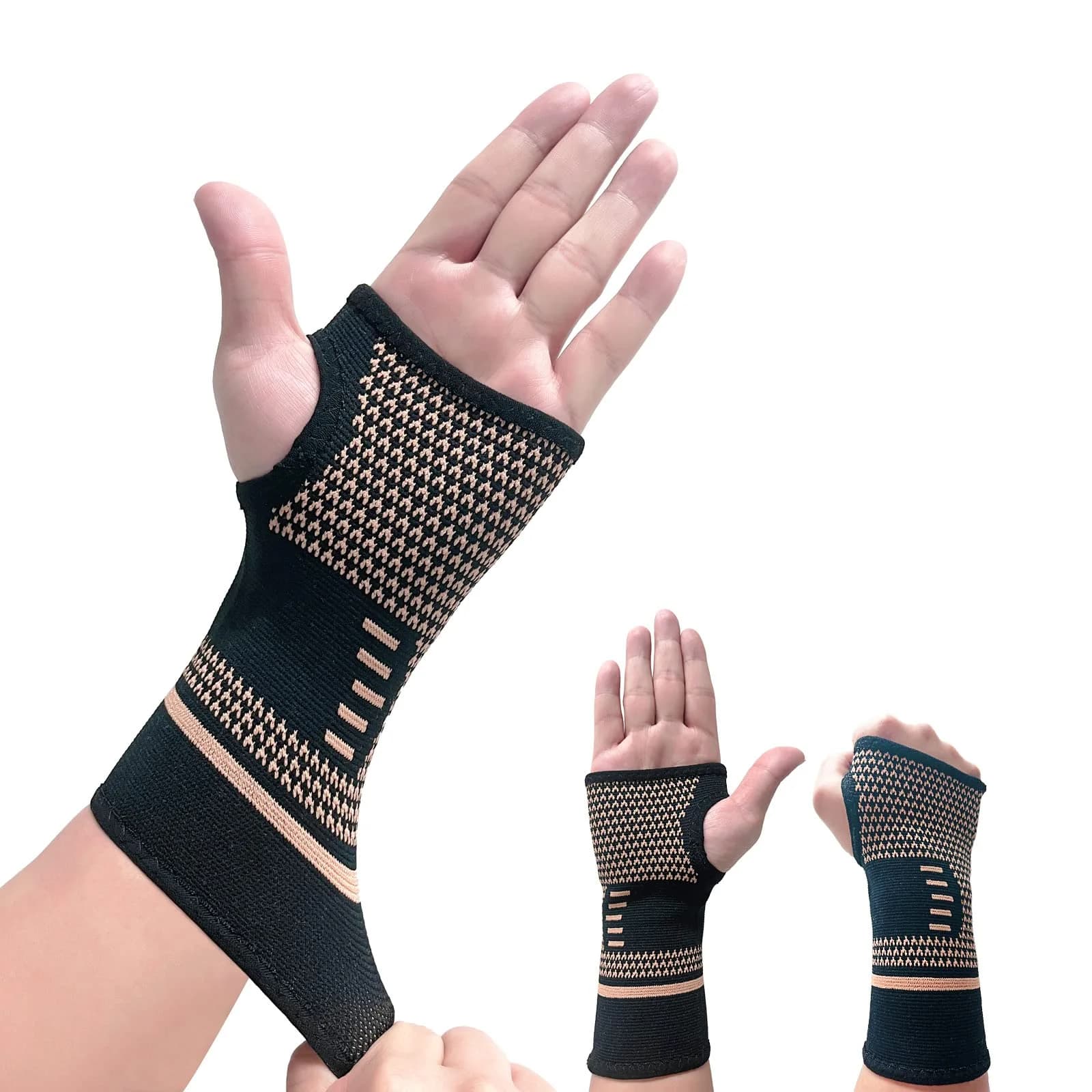 1pc Copper Fiber Compression Gloves Sports Wrist Guard Arthritis Gloves Elastic Palm Brace Fitness Wrist Support Wristband