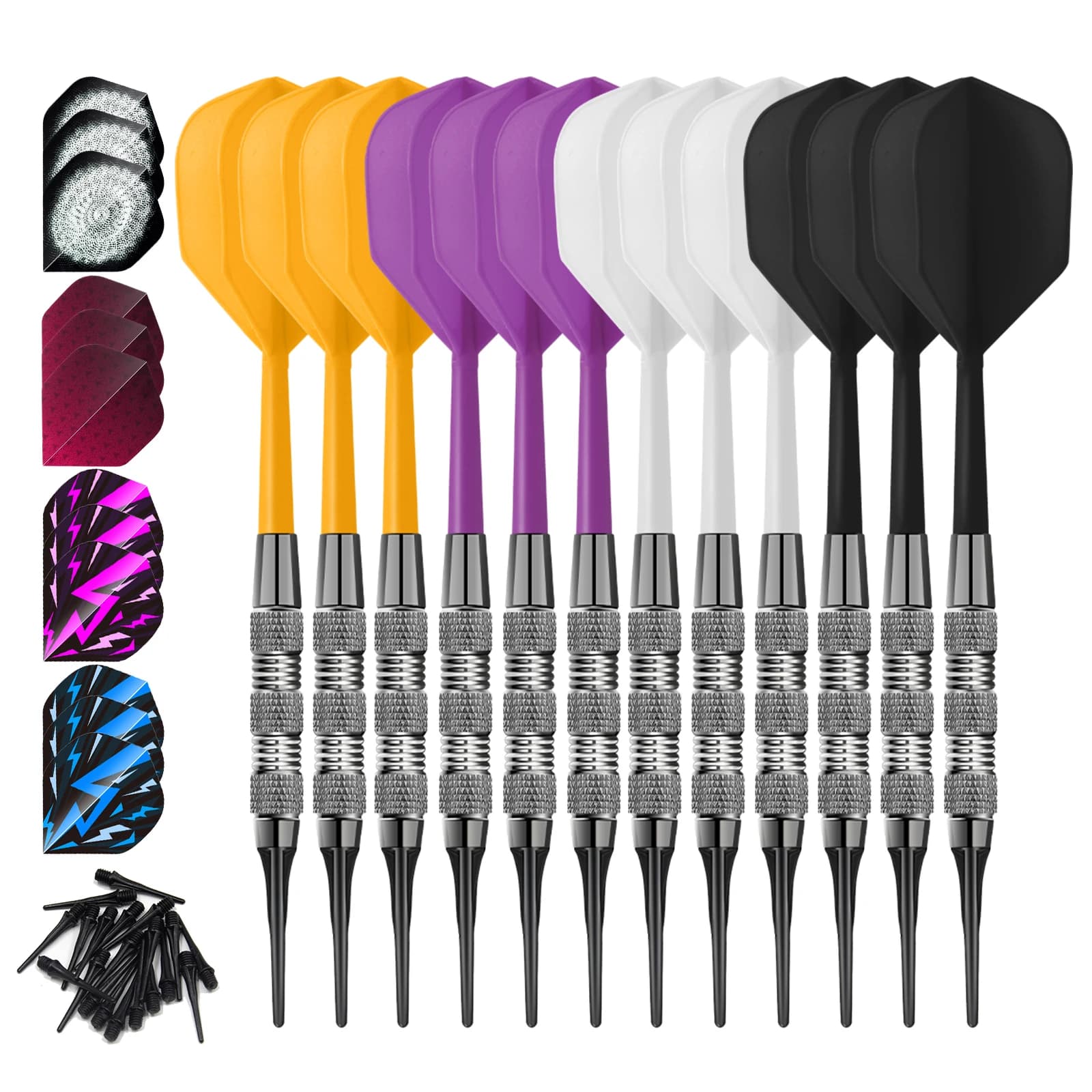 HUANQU 12 Pcs 17g Professional Soft Tip Darts Set Iron Barrels Soft Point Darts for Electronic Dart Board Indoor Party Game