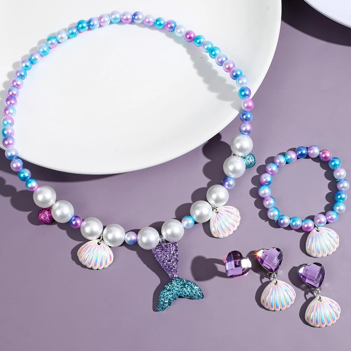 5 pezzi/set ragazza principessa sirena conchiglia collana con ciondolo braccialetto set di gioielli per figlia sobrino bomboniera per bambini bomboniera festa di compleanno