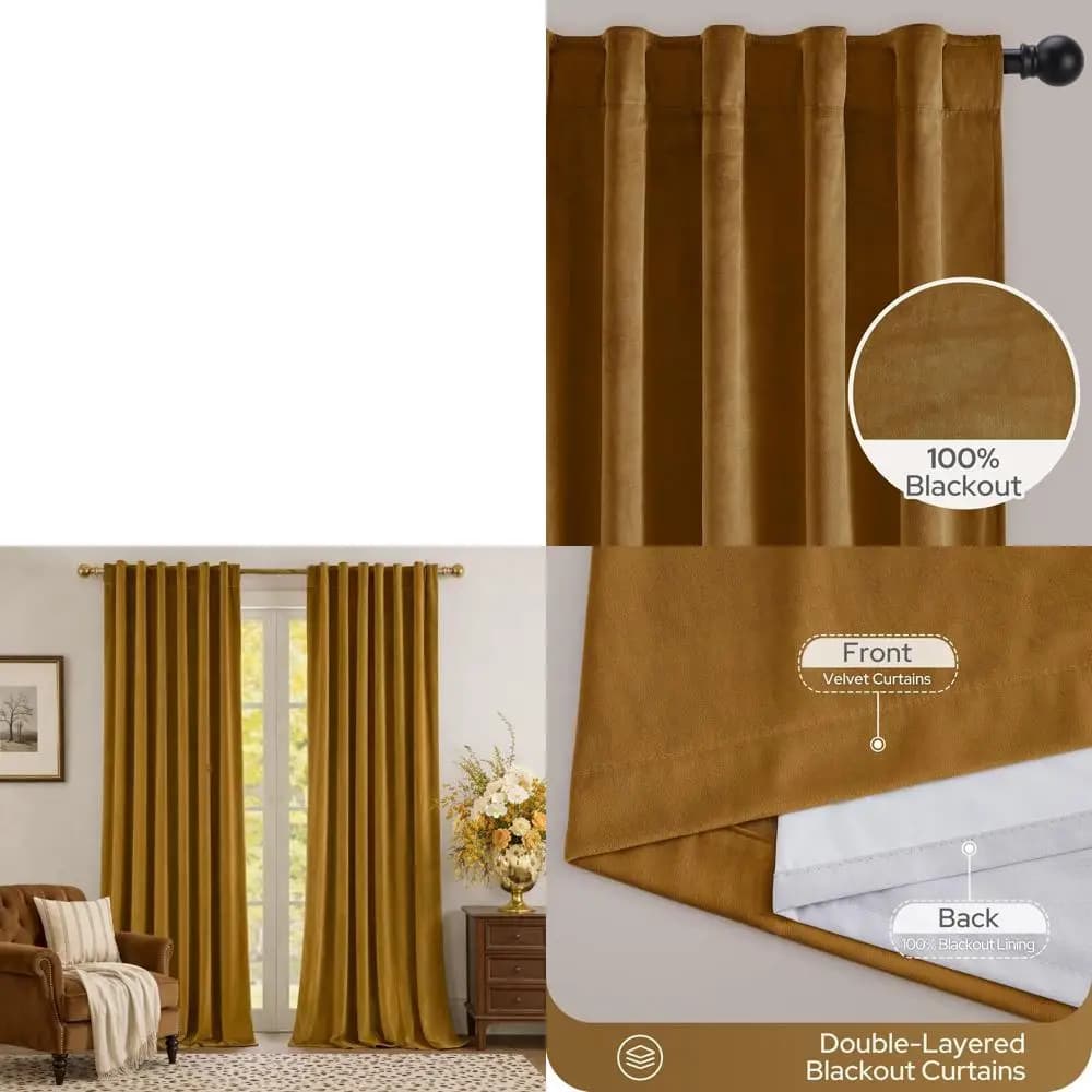 Tende in Velluto Nero Termoisolanti, Lusso Vintage per l'Inverno, 52x84 Pollici, Set di 2 Pannelli