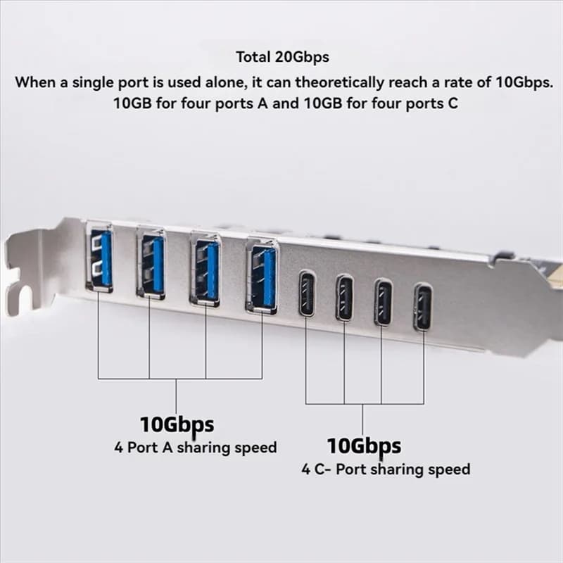 PCI-E USB 3.2 8-Port Classic 20Gbps 4 expansion cards Type-C + 4 Type-A for desktop PC host card