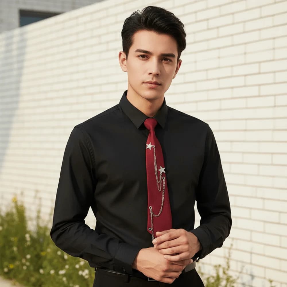 Y2K Choker Star Chain Tie Collares Geometric Academy Style Pre-tied Tie Necklace Minimalist Candy Color Long Necktie Men