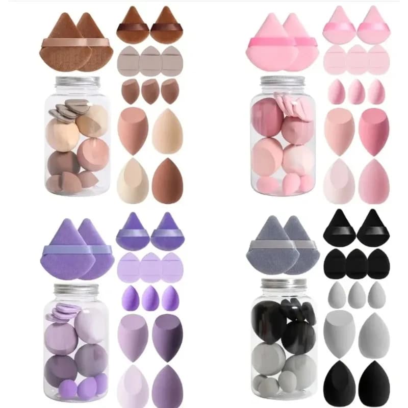 Set of 14 sponges for makeup with container, velvet sponges for makeup, foundation applicators, makeup tools.