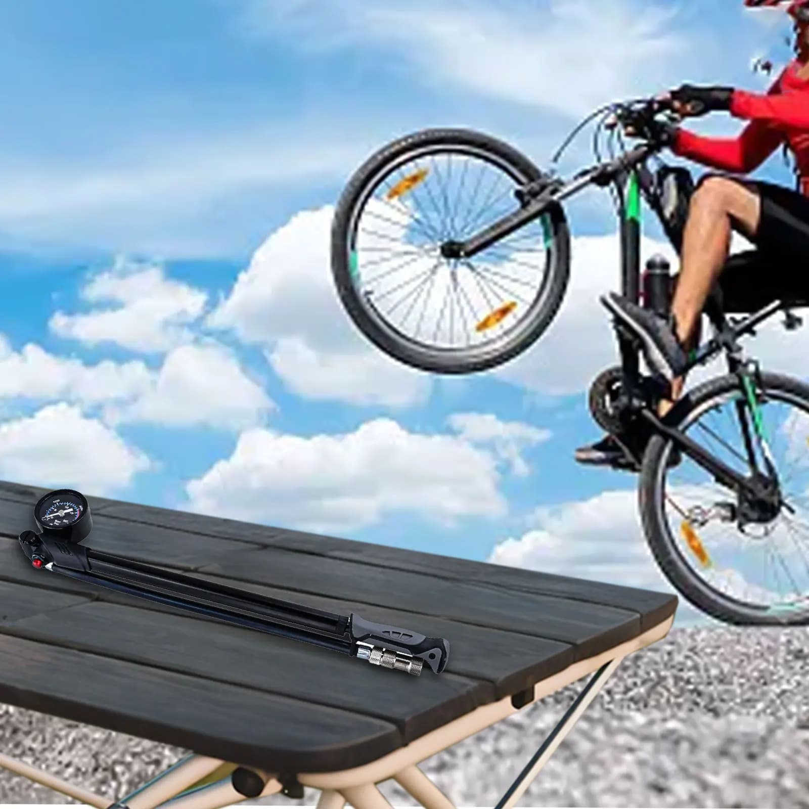 Pompa forcella anteriore pompa in lega di alluminio per manutenzione bici 360 ° Giunto rotante antiruggine per pneumatici elettrici Risparmio di manodopera