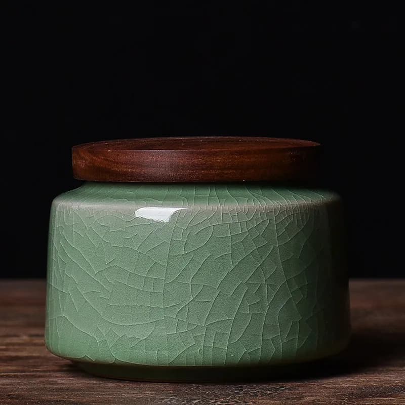 Ceramic tea caddy celadon decorative desktop jewelry ring necklace storage box portable kitchen coffee bean storage jar