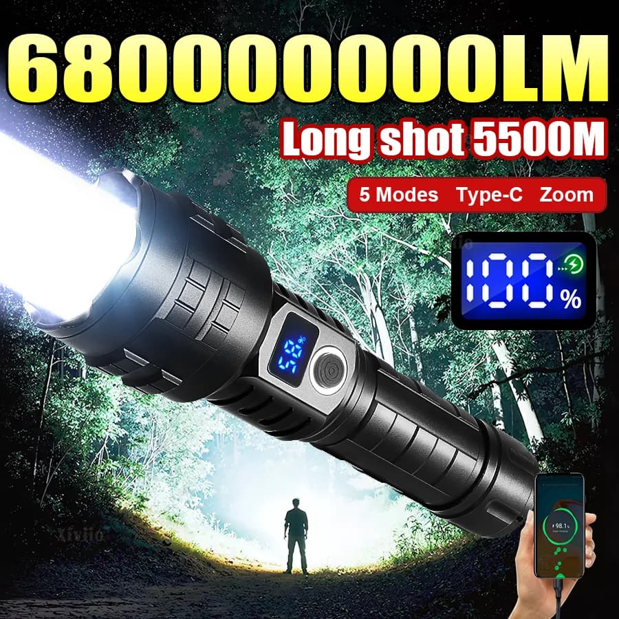 NEW 690000000LM Most Powerful LED Flashlights Ultra Bright Long Range 5500M Torch Light Zoomable Portable Lamp Outdoor Fishing