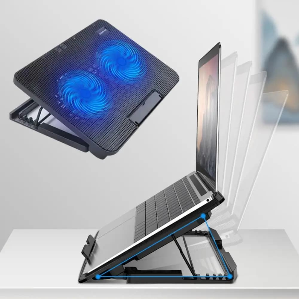 Tappetino di raffreddamento portatile regolabile per laptop Porta USB Luce a LED Ventola di raffreddamento per laptop Studio di raffreddamento per notebook in rete metallica