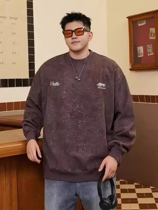 Trendy plus Size Men's Hoodie Long Sve Loose Fit Autumn Winter Casual Fat Men's Big Size Sweatirt round Ne Antimicrobial