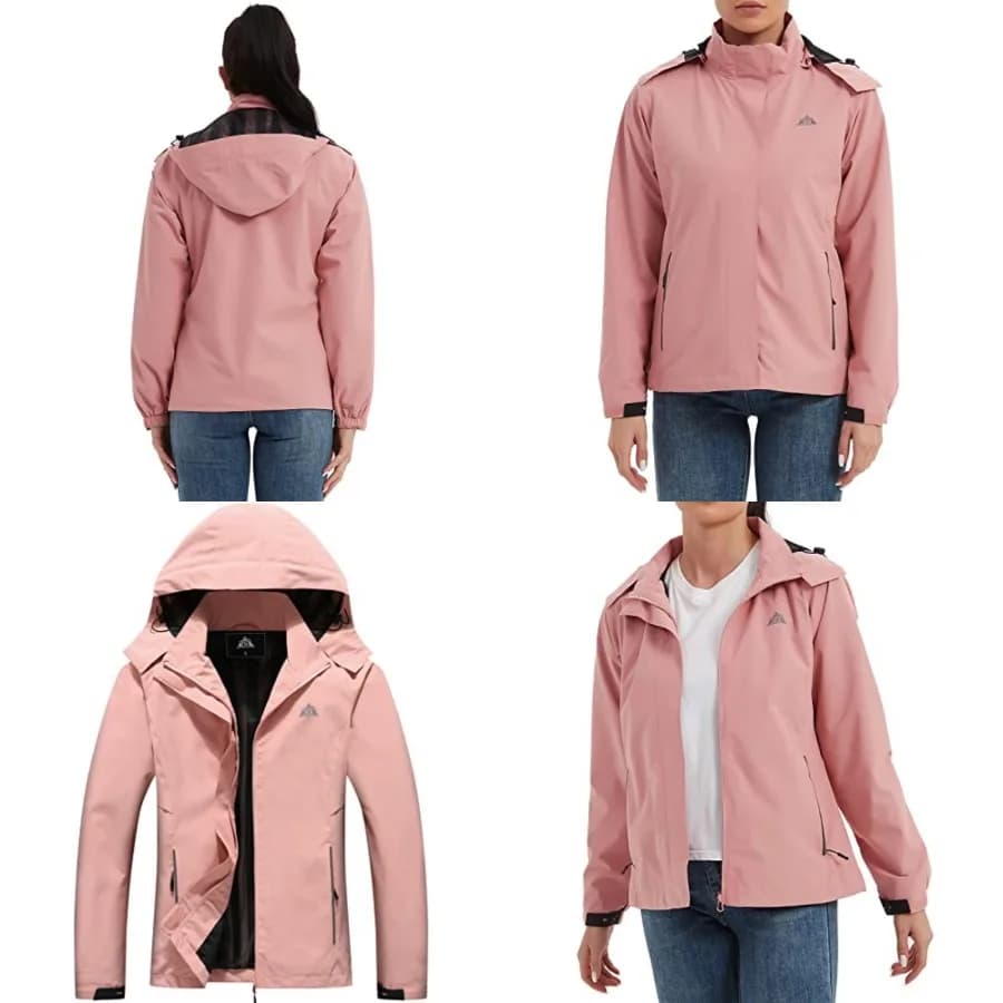 MOERDENG Women's Waterproof Rain Jacket Lightweight Raincoat Hooded Hiking Jacket Softshell Windbreaker